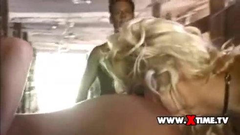 Rocco Siffredi riding a blonde doggystyle as a horse